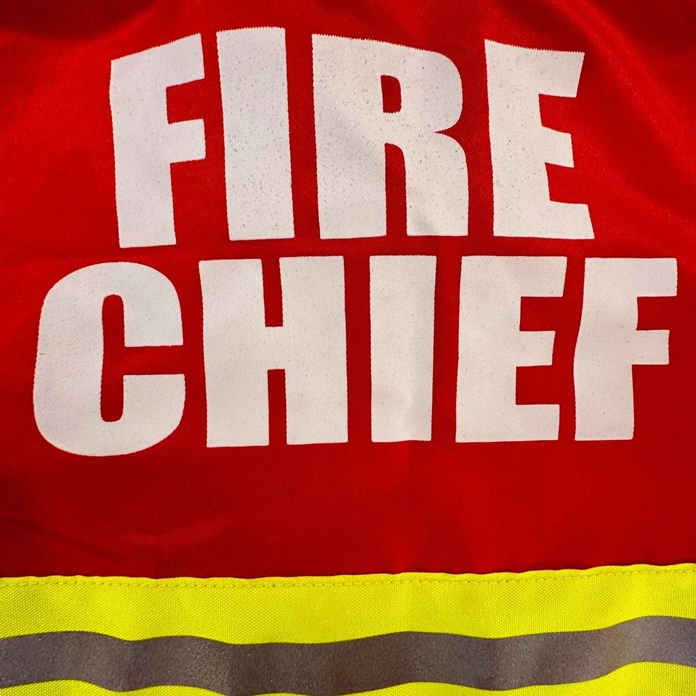 Melissa & Doug Kids Fire Chief Costume Jacket Red Reflective Dress Up Coat